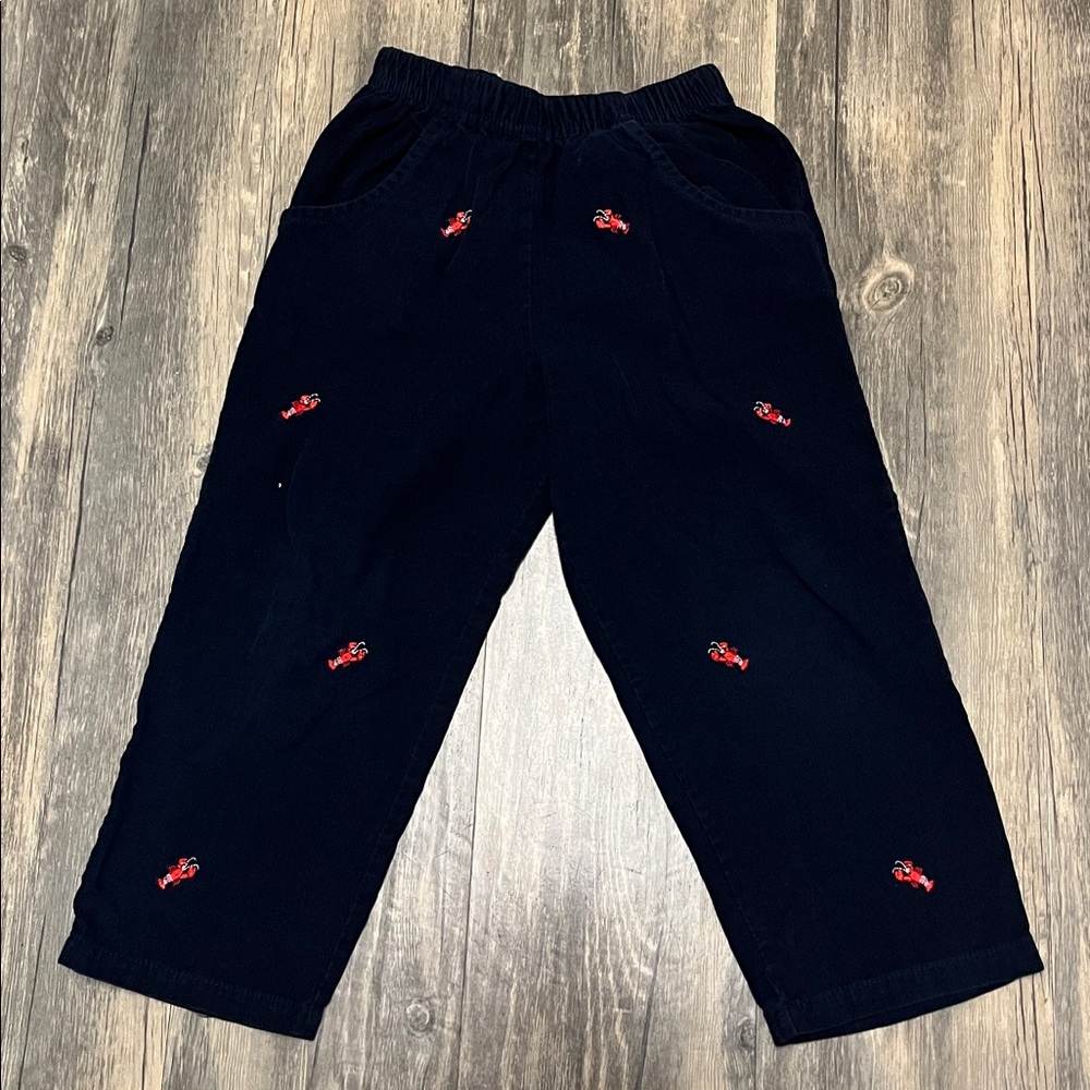 Luigi Kids Embroidered Lobster Navy Blue Corduroy elastic waist Pants size 4T